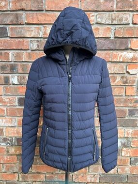 Michael Kors Navy Quilted Hooded Puffer Jacket